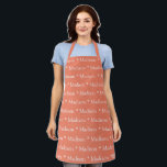 Delantal Personalizado salmón blanco nombre texto lindo pat<br><div class="desc">Personalizado salmón naranja de texto nombre blanco lindo patrón Apron. puede cambiar el nombre o el texto. Excelente para cocineros,  chefs,  cerámica,  artesanía,  trabajo,  cocina,  horneado,  barbacoa,  parrilladas,  comercios y tiendas,  etc.</div>