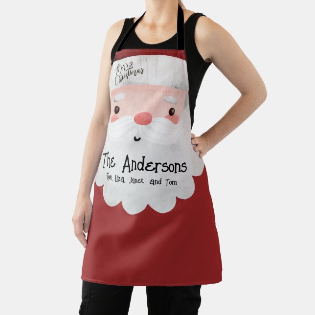 Delantal Personalizado Santa Claus Watercolor Feliz Navidad (in situ)