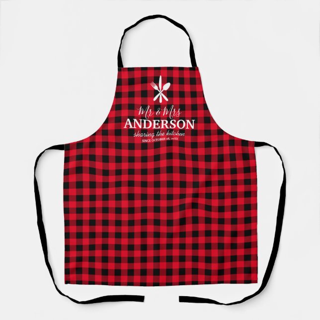 Delantal Personalizado Sr. y Sra. Plaid Búfalo (Anverso)