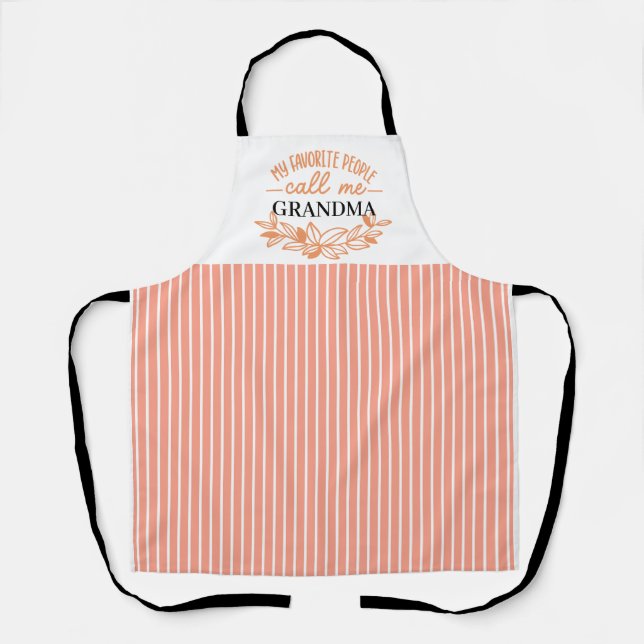 Delantal Personalizado Texto Abuela Peach Stripe Kitchen (Anverso)