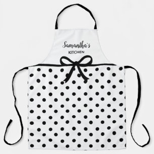Delantal Personalizado texto Polka blanco negro puntos de c