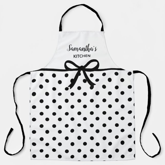 Delantal Personalizado texto Polka blanco negro puntos de c (Anverso)