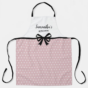 Delantal Personalizado Texto Polka Blanco Rosa Dots Diverti
