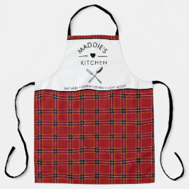 Delantal Personalizado Texto Rojo y Negro Patrón de papel