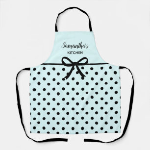 Delantal Personalizado Texto Verde azulado Polka Negro Punt