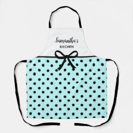 Delantal Personalizado Texto Verde azulado y Polka Negro pu