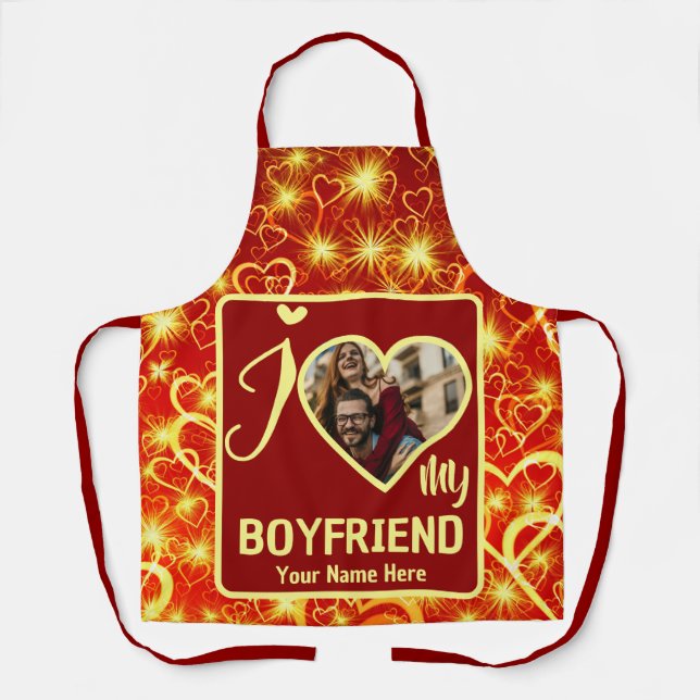 Delantal Personalizado Valentines Heart Photo I Love My Boy (Anverso)