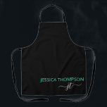Delantal Personalizado Verde azulado negro Elegante nombre<br><div class="desc">Moderno, sencillo, monocromático blanco y negro con elegante estilo Verde azulado moderno Apron. Este delantal puede ser personalizado para incluir sus iniciales y nombre de pila y es perfecto para su cumpleaños, ducha de bebé, boda, ducha de novia, aniversario, día de la madre o regalo de soltera. Póngase en contacto...</div>