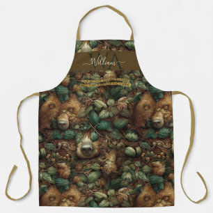 Delantal Personalizado verde marrón de oso forestal encanta