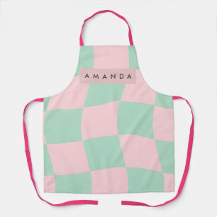 Delantal Personalizado Verde Menta y Rosa Beige a Cuadros