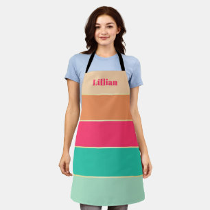 Delantal Personalizado verde rosado franjas de bloque de co