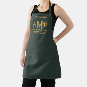 Delantal personalizado verde y dorado para empresa
