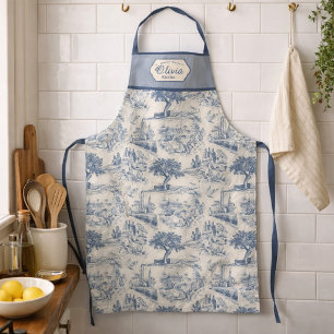 Delantal Personalizado Vintage Francés País Toile Azul
