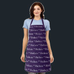 Delantal Personalizado violeta púrpura texto modelo moderno<br><div class="desc">Personalizado color violeta morado blanco texto modelo moderno Apron. puede cambiar el nombre o el texto. Excelente para cocineros,  chefs,  cerámica,  artesanía,  trabajo,  cocina,  horneado,  barbacoa,  parrilladas,  comercios y tiendas,  etc.</div>