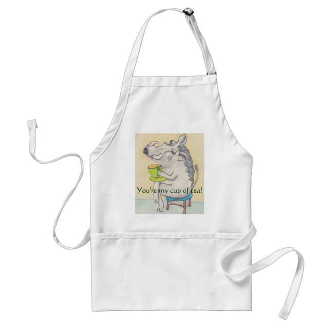 Delantal Personalizado Warthog bebiendo una taza de té (Frente)