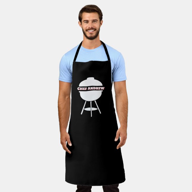 Delantal Personalizar Black Chef Name Monogram BBQ Grill (Gastado)