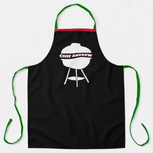 Delantal Personalizar Black Chef Name Monogram Grill Navida
