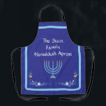 Delantal Personalizar Blue HANUKKAH Menorah<br><div class="desc">Personalice Agregue su nombre y personalizar su mensaje de temporada de vacaciones. ¡Me encanta la pintura y el diseño! Espero que disfrutes de mi trabajo artístico.</div>