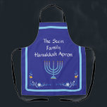 Delantal Personalizar Blue HANUKKAH Menorah<br><div class="desc">Personalice Agregue su nombre y personalizar su mensaje de temporada de vacaciones. ¡Me encanta la pintura y el diseño! Espero que disfrutes de mi trabajo artístico.</div>