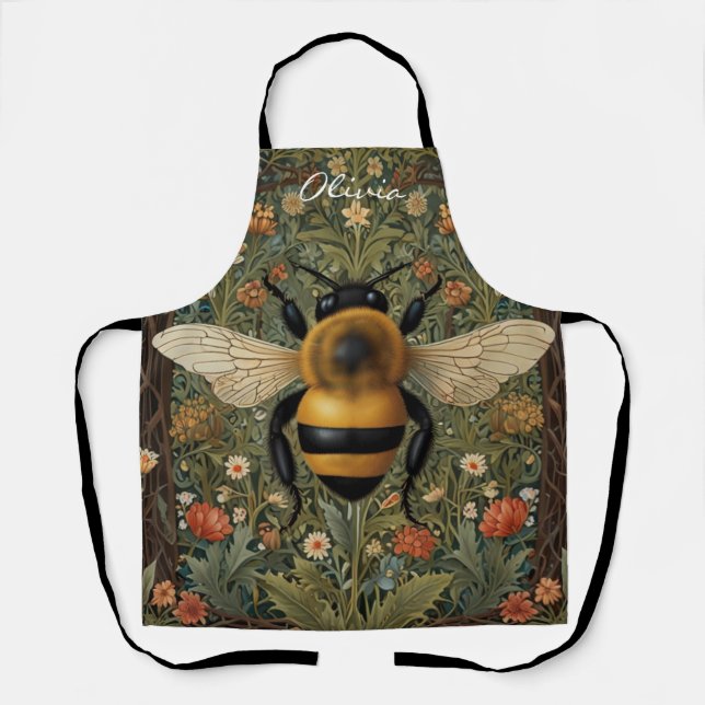 Delantal Personalizar el retro bumblebee boho floral botáni (Anverso)