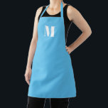 Delantal Personalizar monograma azul claro inicial blanco<br><div class="desc">Personalizar monograma inicial azul claro Apron Unisex. Disponible en muchos tamaños. Ideal para cocineros,  chefs,  cerámica,  cerámica,  artesanía,  trabajo,  cocina,  cocina,  cocción,  cocción,  barbacoa,  parrillada,  comercios y tiendas,  etc</div>