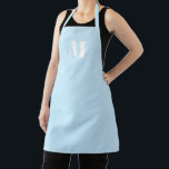 Delantal Personalizar monograma azul claro inicial blanco<br><div class="desc">Personalizar monograma inicial azul claro Apron Unisex. Disponible en muchos tamaños. Ideal para cocineros,  chefs,  cerámica,  cerámica,  artesanía,  trabajo,  cocina,  cocina,  cocción,  cocción,  barbacoa,  parrillada,  comercios y tiendas,  etc</div>