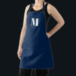 Delantal Personalizar monograma azul marino inicial blanco<br><div class="desc">Personalizar monograma inicial azul marino Apron Unisex blanco. Disponible en muchos tamaños. Ideal para cocineros,  chefs,  cerámica,  cerámica,  artesanía,  trabajo,  cocina,  cocina,  cocción,  cocción,  barbacoa,  parrillada,  comercios y tiendas,  etc</div>
