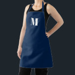 Delantal Personalizar monograma azul marino inicial blanco<br><div class="desc">Personalizar monograma inicial azul marino Apron Unisex blanco. Disponible en muchos tamaños. Ideal para cocineros,  chefs,  cerámica,  cerámica,  artesanía,  trabajo,  cocina,  cocina,  cocción,  cocción,  barbacoa,  parrillada,  comercios y tiendas,  etc</div>