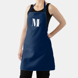Delantal Personalizar monograma azul marino inicial blanco