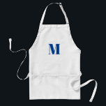 Delantal Personalizar monograma blanco azul inicial<br><div class="desc">Apron Adulto Adulto blanco inicial monograma personalizar</div>