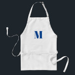 Delantal Personalizar monograma blanco azul inicial<br><div class="desc">Apron Adulto Adulto blanco inicial monograma personalizar</div>