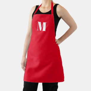 Delantal Personalizar monograma blanco rojo inicial