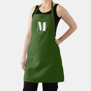 Delantal Personalizar monograma bosque inicial verde blanco