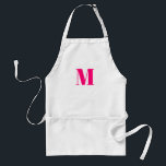 Delantal Personalizar monograma inicial fucsia rosa calient<br><div class="desc">Personalizar monograma inicial fucsia rosa caliente blanco Apron adulto</div>