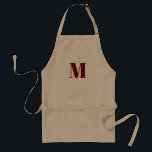 Delantal Personalizar monograma marrón blanco inicial burgu<br><div class="desc">Personalizar monograma maroon inicial de color burdeos blanco Apron adulto</div>