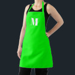 Delantal Personalizar monograma neonato inicial blanco<br><div class="desc">Apron blanco verde neón inicial monograma personalizar. Excelente para cocineros,  chefs,  cerámica,  artesanía,  trabajo,  cocina,  horneado,  barbacoa,  parrilladas,  comercios y tiendas,  etc.</div>