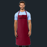 Delantal Personalizar Nombre texto minimalista burgundy ele<br><div class="desc">Personalizar Nombre texto minimalista elegante burgundy negro Apron Personalizar,  personalizable con nombre,  cita,  frase o texto Excelente para cocineros,  chefs,  cerámica,  cerámica,  artesanía,  trabajo,  cocina,  horneado,  barbacoa,  parrilla y también negocios y tiendas,  etc</div>