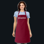 Delantal Personalizar personalizar NOMBRE monograma burgund<br><div class="desc">Personalizar personaliza con NOMBRE monograma burdeos y Apron blanco. Excelente para cocineros,  chefs,  cerámica,  artesanía,  trabajo,  cocina,  horneado,  barbacoa,  parrilladas,  comercios y tiendas,  etc.</div>