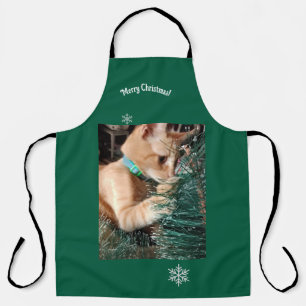 Delantal Personalizar texto de foto de Navidad de gato