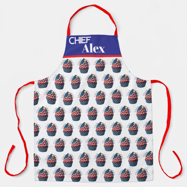 Delantal Personalize July 4th Cupcakes All-Over Print Apron (Anverso)