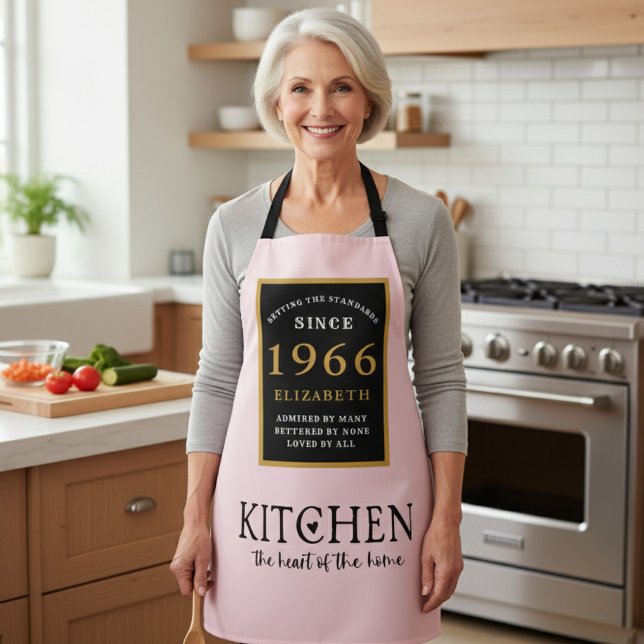 Delantal Personalized 60th Birthday Cook Chef Baker Pink (1966 birthday apron worn in a kitchen.)
