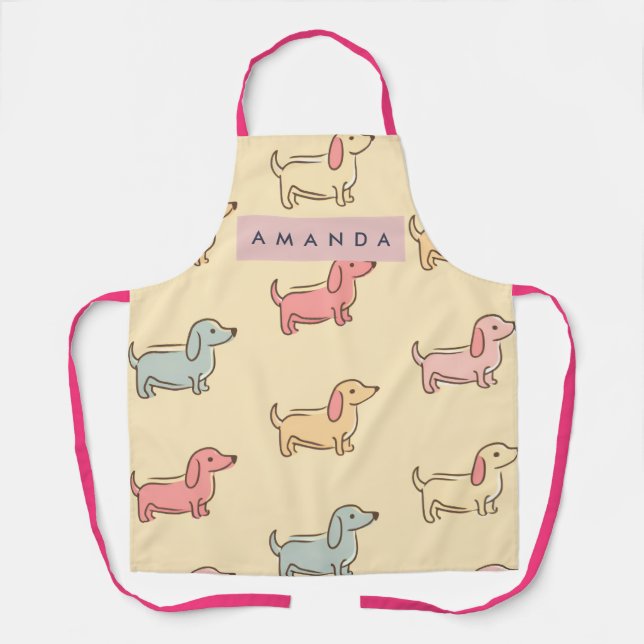 Delantal Personalized Adorable Dachshund Dog Pattern (Anverso)