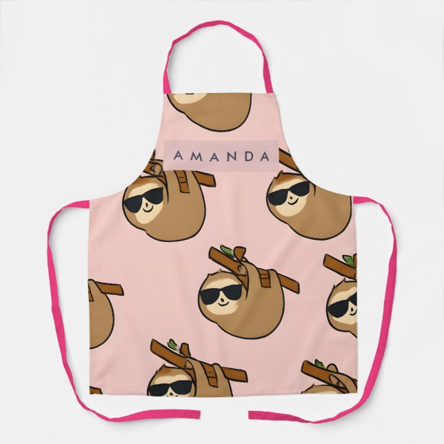 Delantal Personalized Adorable Sloth with Glasses Pattern (Anverso)