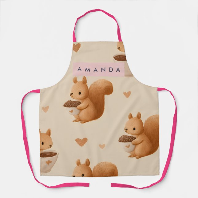 Delantal Personalized Adorable Squirrel and Acorn Pattern (Anverso)