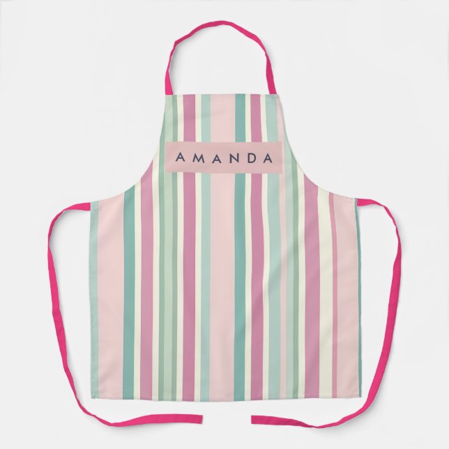 Delantal Personalized Blush Mint Pastel Stripes (Anverso)
