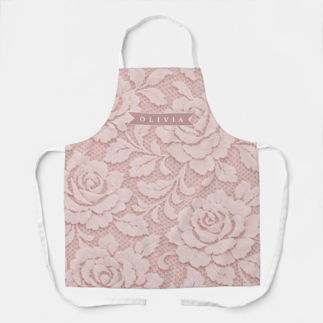 Delantal Personalized Blush Pink Lace Floral Romantic (Anverso)