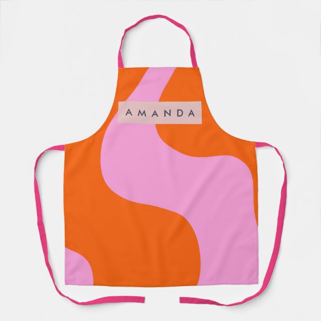 Delantal Personalized Bold Orange and Pink Wave Stripe (Anverso)