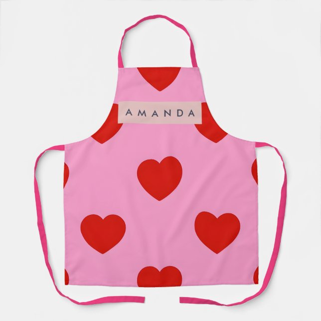 Delantal Personalized Bold Red Hearts on Soft Pink (Anverso)
