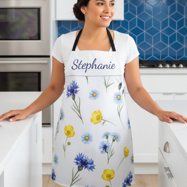 Delantal Personalized Bright Wildflower Poppy Cornflower (Subido por el creador)