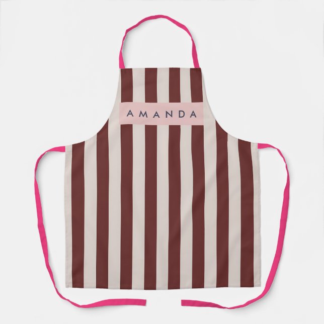 Delantal Personalized Burgundy & Ivory Stripe (Anverso)
